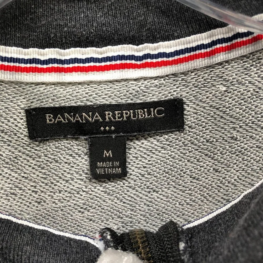 Banana Republic 1/4 Zip‎ Sweatshirt Mens M Dark Gray Elbow Patch Lightweight